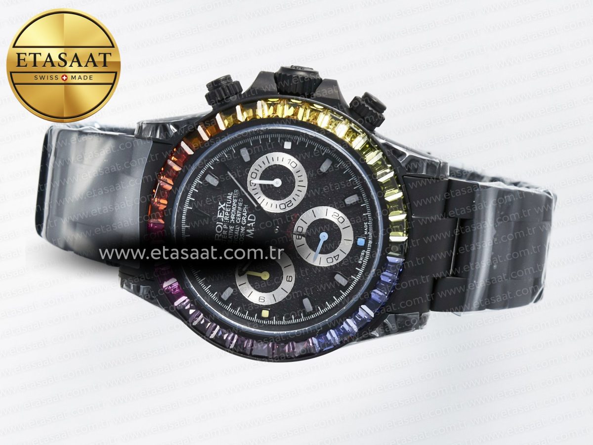Daytona BLAKEN 1:1 Best Edition Matte Black Dial Rainbow Bezel on Ceramic Bracelet SA7750 - Görsel 9