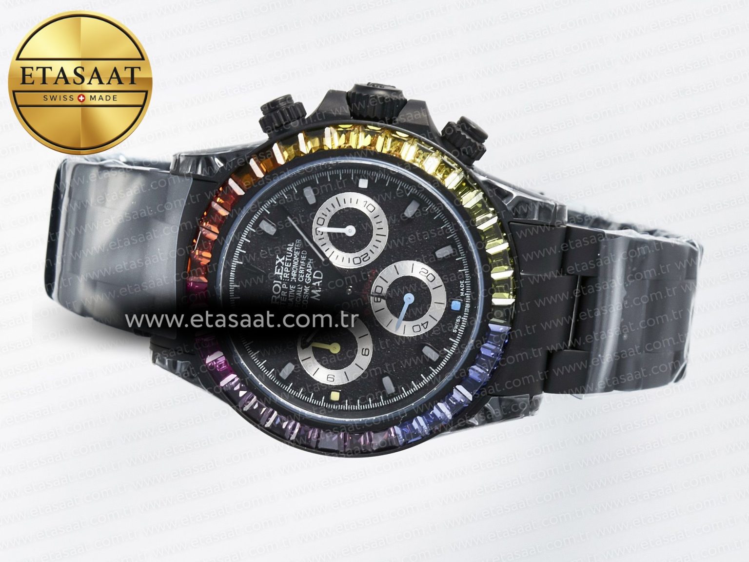 Daytona BLAKEN 1:1 Best Edition Matte Black Dial Rainbow Bezel on Ceramic Bracelet SA7750 - Görsel 9