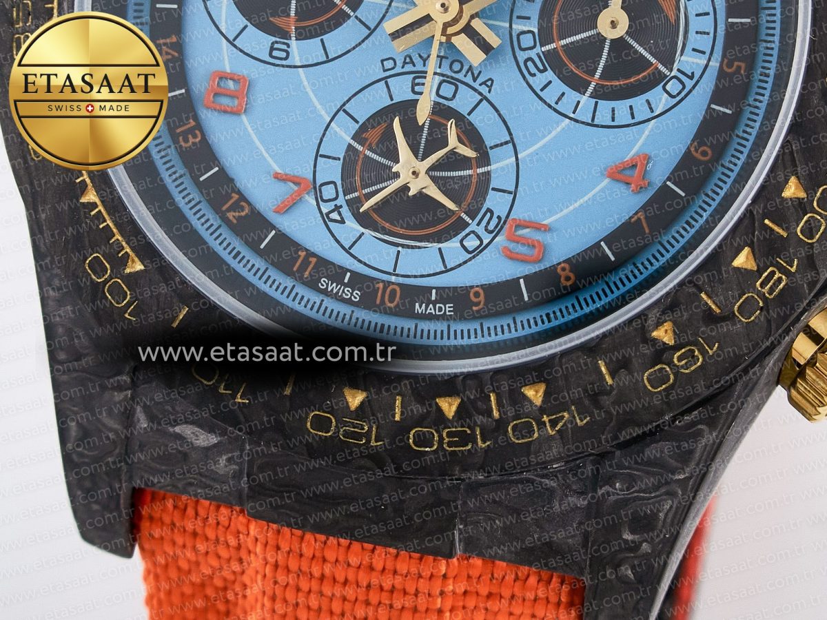 Daytona DIW “AVIA AZURE BLUE” Carbon DIWF 1:1 Best Edition Blue Dial on Orange Nylon Strap SH4130 - Görsel 13