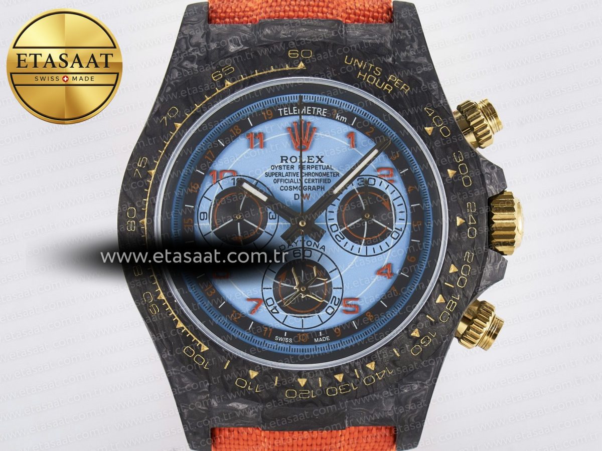Daytona DIW “AVIA AZURE BLUE” Carbon DIWF 1:1 Best Edition Blue Dial on Orange Nylon Strap SH4130 - Görsel 4