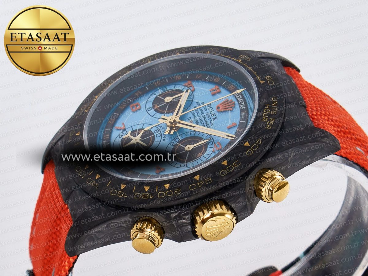 Daytona DIW “AVIA AZURE BLUE” Carbon DIWF 1:1 Best Edition Blue Dial on Orange Nylon Strap SH4130 - Görsel 6