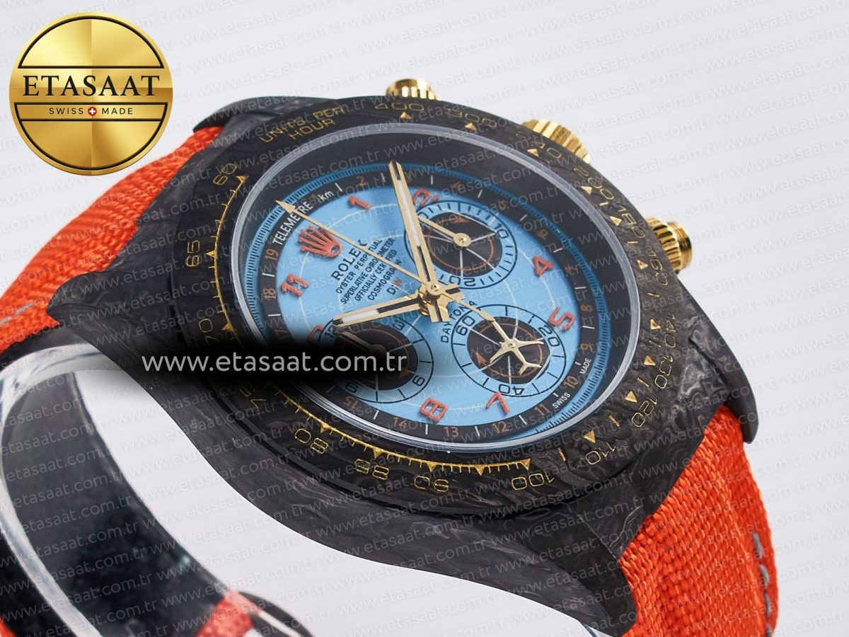 Daytona DIW “AVIA AZURE BLUE” Carbon DIWF 1:1 Best Edition Blue Dial on Orange Nylon Strap SH4130 - Görsel 7