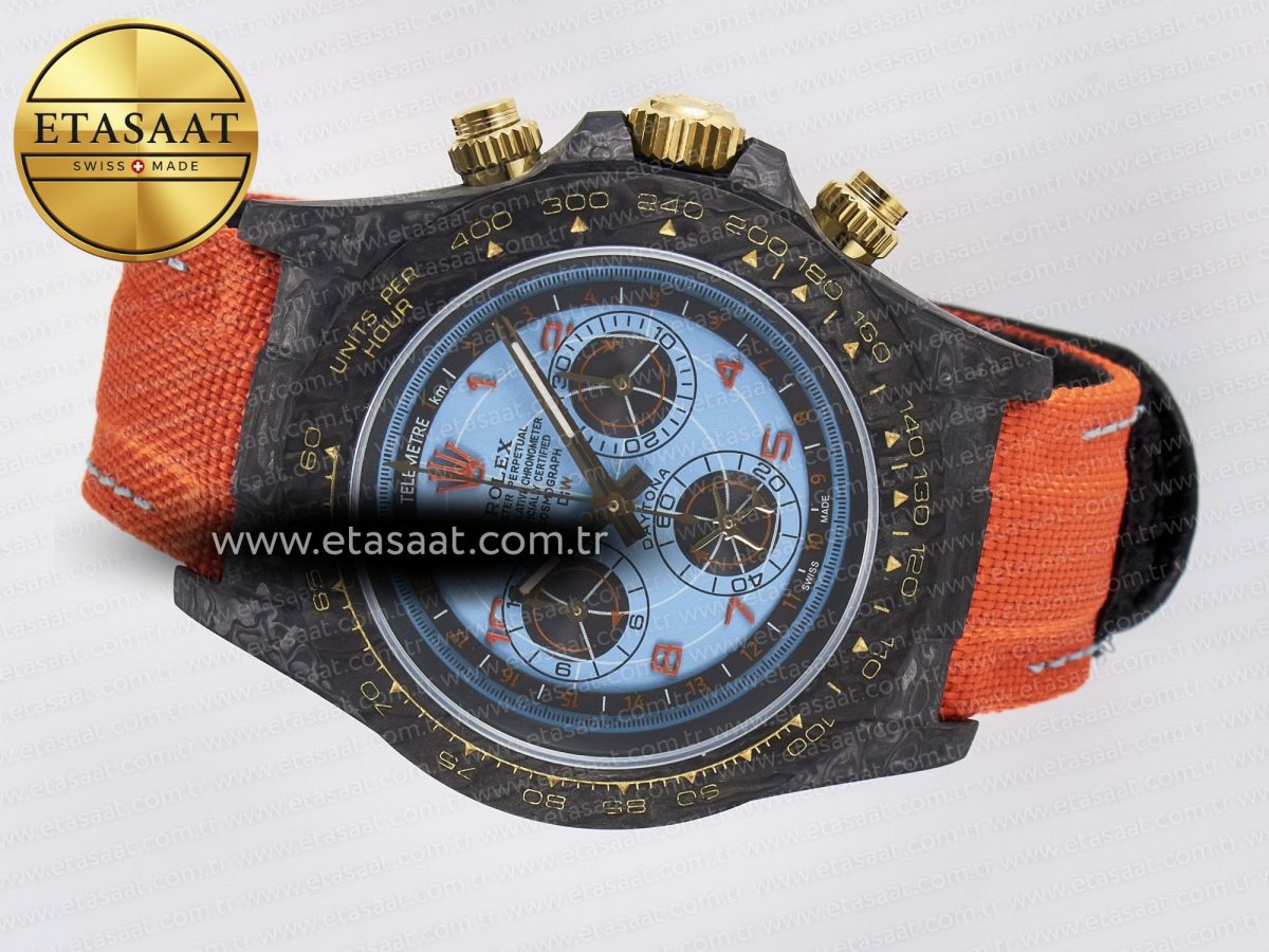 Daytona DIW “AVIA AZURE BLUE” Carbon DIWF 1:1 Best Edition Blue Dial on Orange Nylon Strap SH4130 - Görsel 9