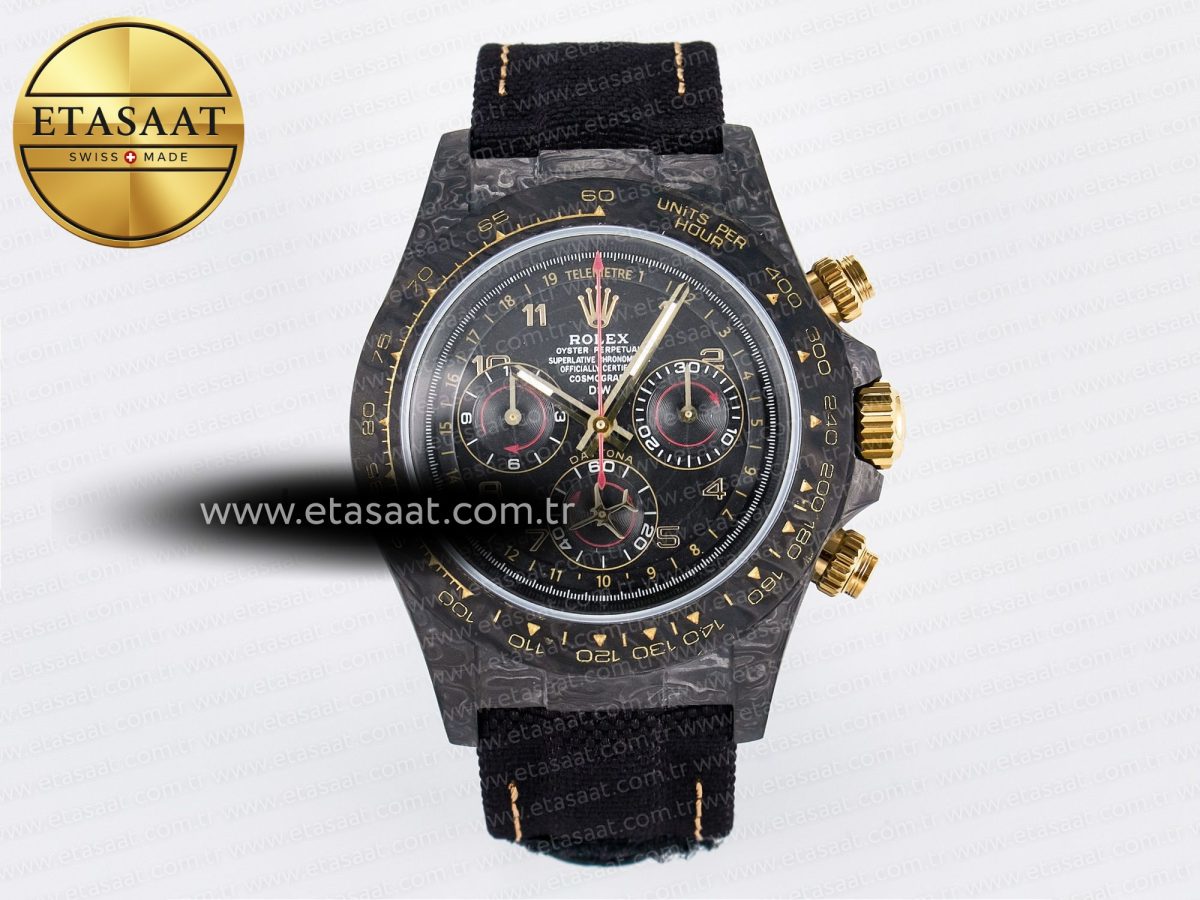 Daytona DIW “AVIA BLACK” Carbon DIWF 1:1 Best Edition Black/Red Dial on Black/Yellow Nylon Strap SH4130 - Görsel 3