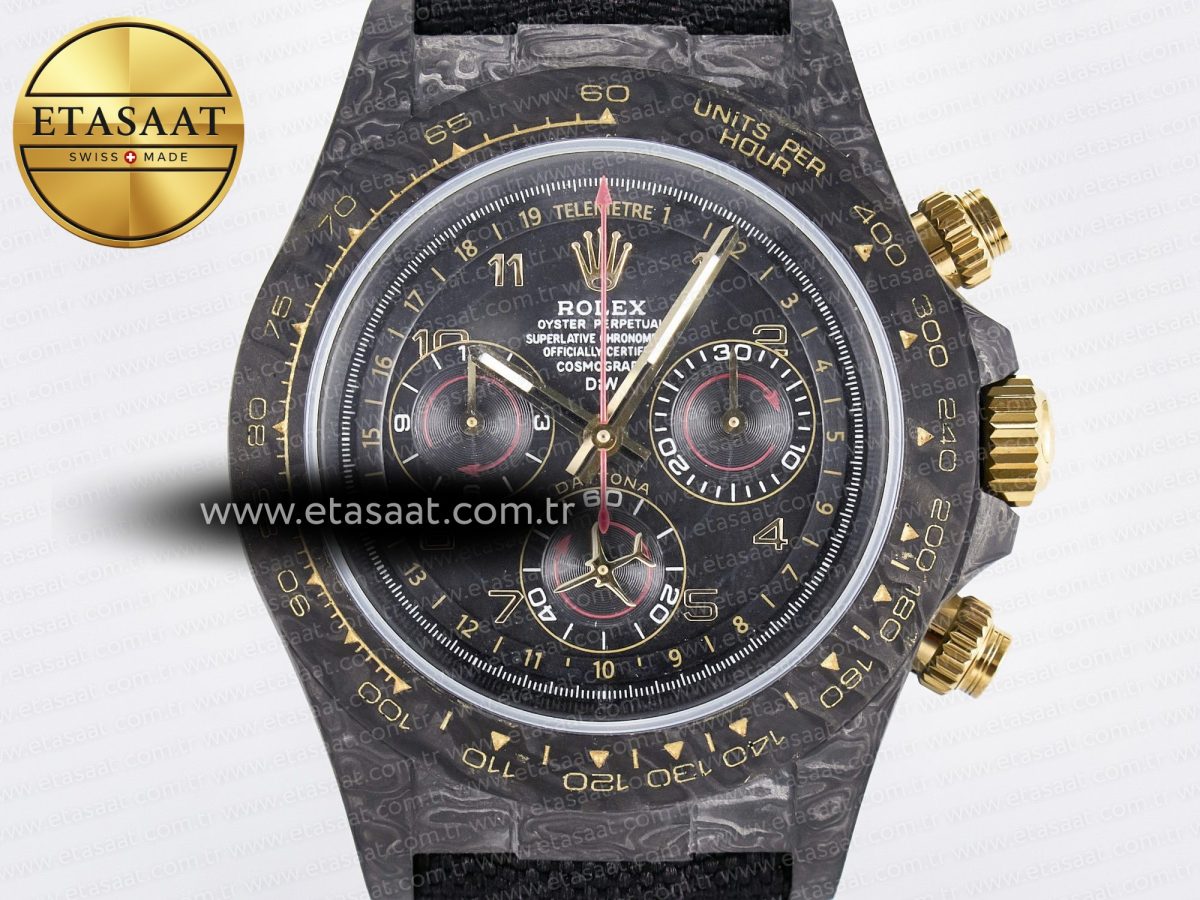 Daytona DIW “AVIA BLACK” Carbon DIWF 1:1 Best Edition Black/Red Dial on Black/Yellow Nylon Strap SH4130 - Görsel 4