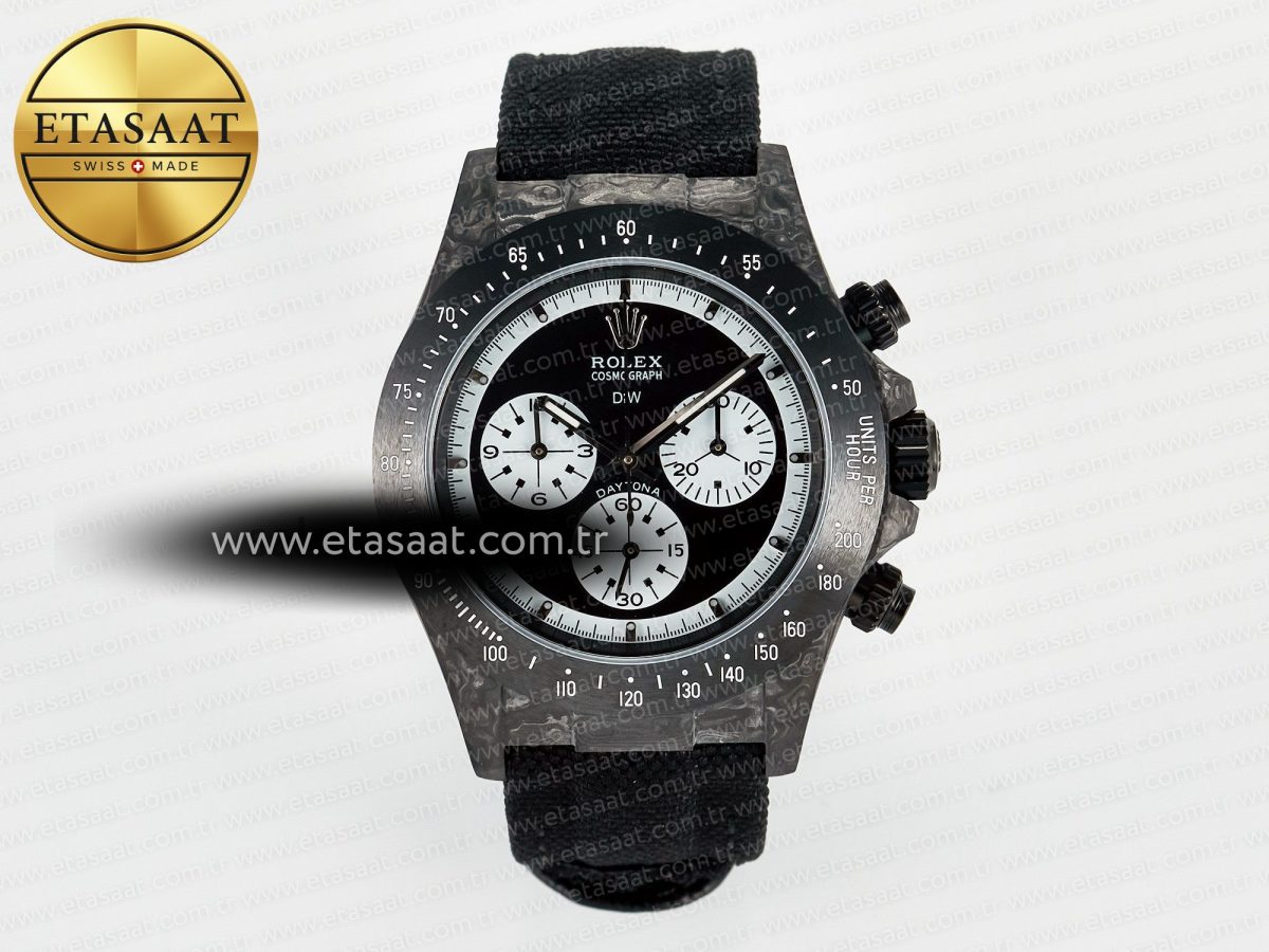 Daytona DIW Black Carbon DIWF 1:1 Best Edition Black/White Dial on Black Nylon Strap SH4130 - Görsel 3