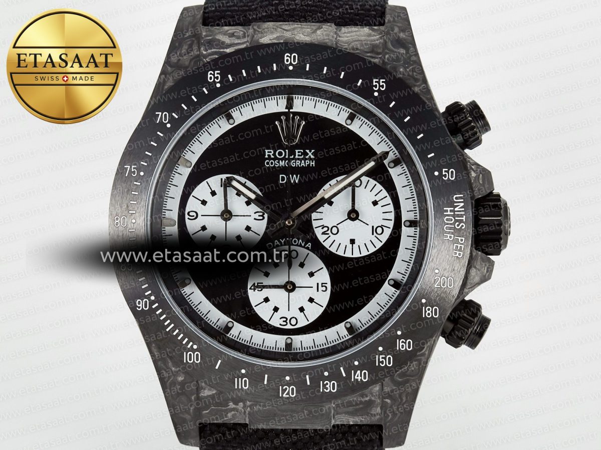 Daytona DIW Black Carbon DIWF 1:1 Best Edition Black/White Dial on Black Nylon Strap SH4130 - Görsel 4