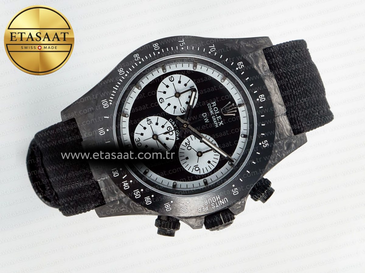 Daytona DIW Black Carbon DIWF 1:1 Best Edition Black/White Dial on Black Nylon Strap SH4130 - Görsel 8