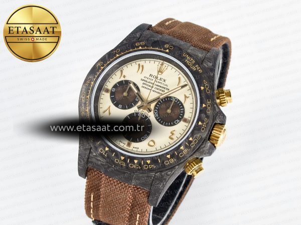 Daytona DIW Carbon Case and Bezel DIWF Edition Yellow Arabic Dial on Brown Nylon Strap A7750
