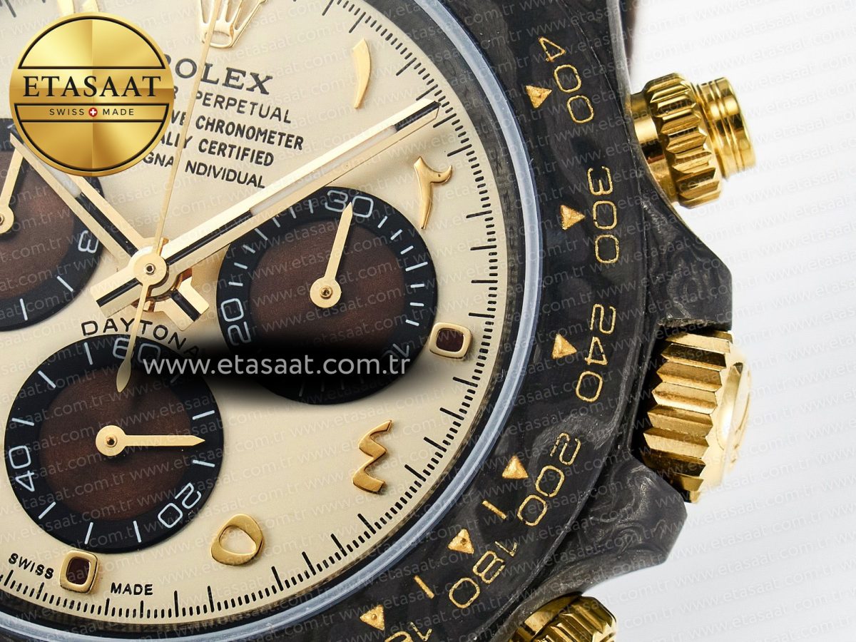 Daytona DIW Carbon Case and Bezel DIWF Edition Yellow Arabic Dial on Brown Nylon Strap A7750 - Görsel 12