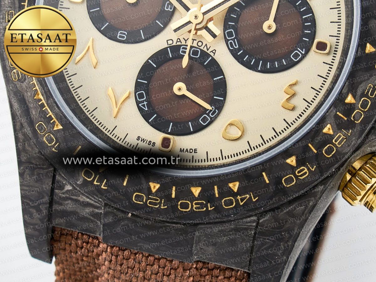Daytona DIW Carbon Case and Bezel DIWF Edition Yellow Arabic Dial on Brown Nylon Strap A7750 - Görsel 13