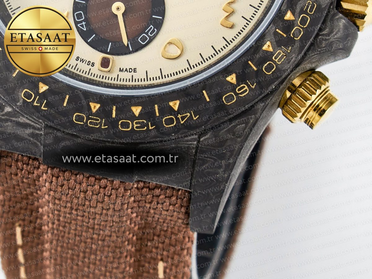 Daytona DIW Carbon Case and Bezel DIWF Edition Yellow Arabic Dial on Brown Nylon Strap A7750 - Görsel 14