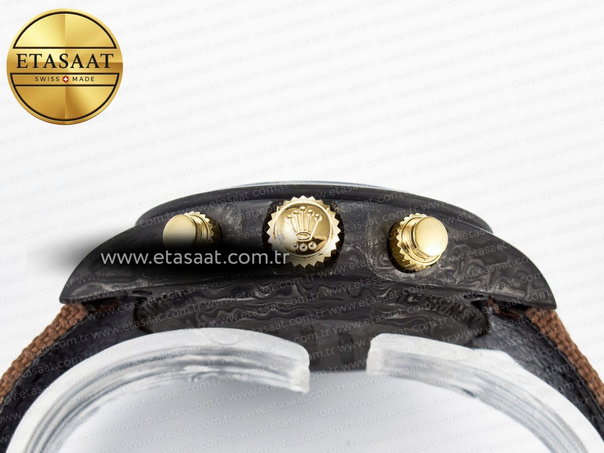 Daytona DIW Carbon Case and Bezel DIWF Edition Yellow Arabic Dial on Brown Nylon Strap A7750 - Görsel 16