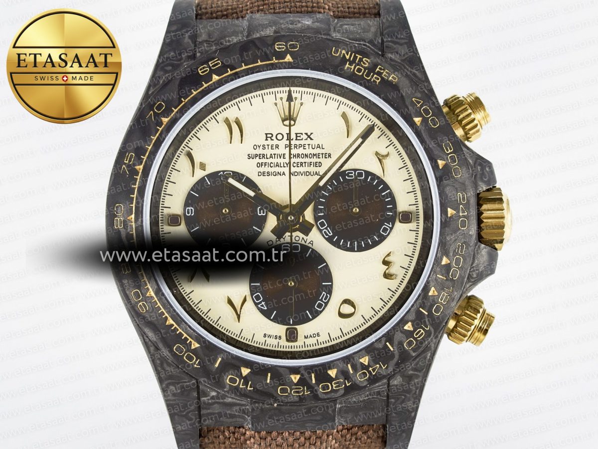 Daytona DIW Carbon Case and Bezel DIWF Edition Yellow Arabic Dial on Brown Nylon Strap A7750 - Görsel 4