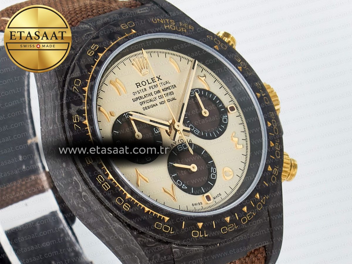 Daytona DIW Carbon Case and Bezel DIWF Edition Yellow Arabic Dial on Brown Nylon Strap A7750 - Görsel 5