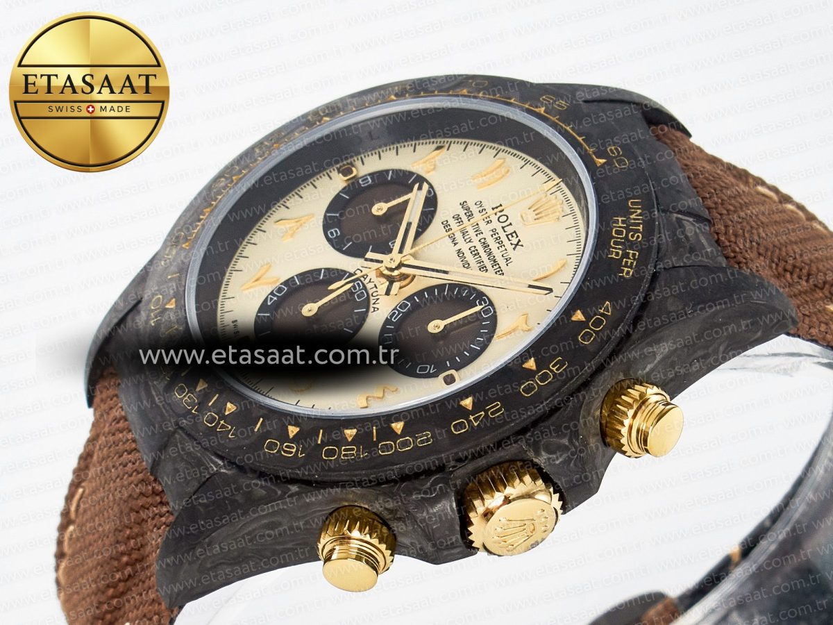 Daytona DIW Carbon Case and Bezel DIWF Edition Yellow Arabic Dial on Brown Nylon Strap A7750 - Görsel 6