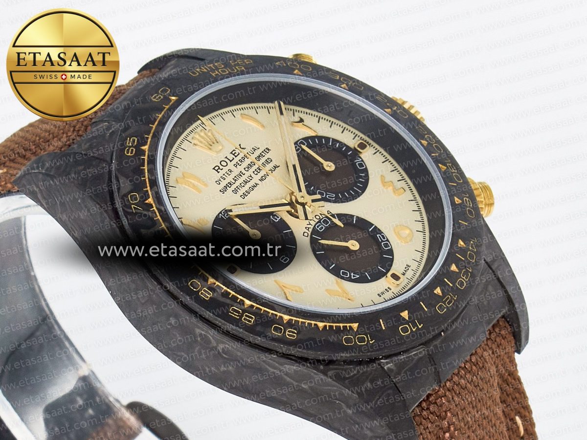 Daytona DIW Carbon Case and Bezel DIWF Edition Yellow Arabic Dial on Brown Nylon Strap A7750 - Görsel 7