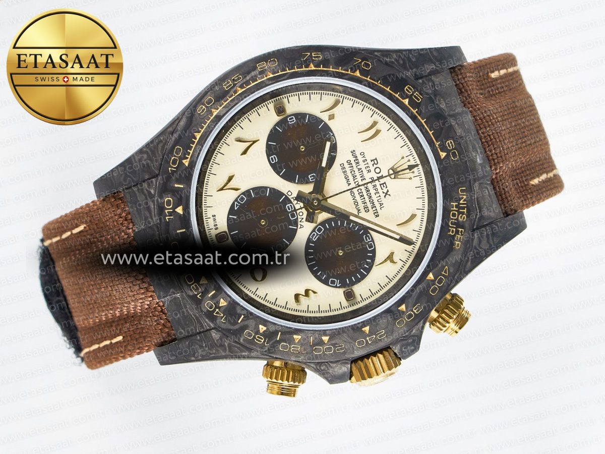 Daytona DIW Carbon Case and Bezel DIWF Edition Yellow Arabic Dial on Brown Nylon Strap A7750 - Görsel 8