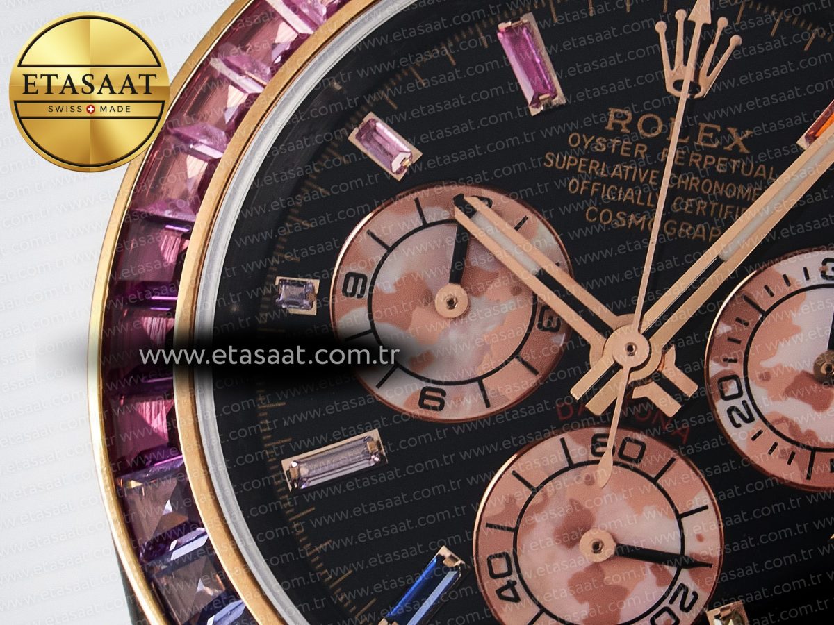 Daytona DIW Carbon Case DIWF Edition Black Dial Rainbow Diamonds Bezel on Brown Nylon Strap A7750 - Görsel 10