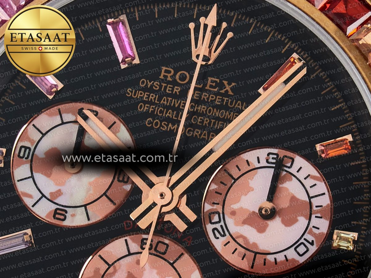 Daytona DIW Carbon Case DIWF Edition Black Dial Rainbow Diamonds Bezel on Brown Nylon Strap A7750 - Görsel 11