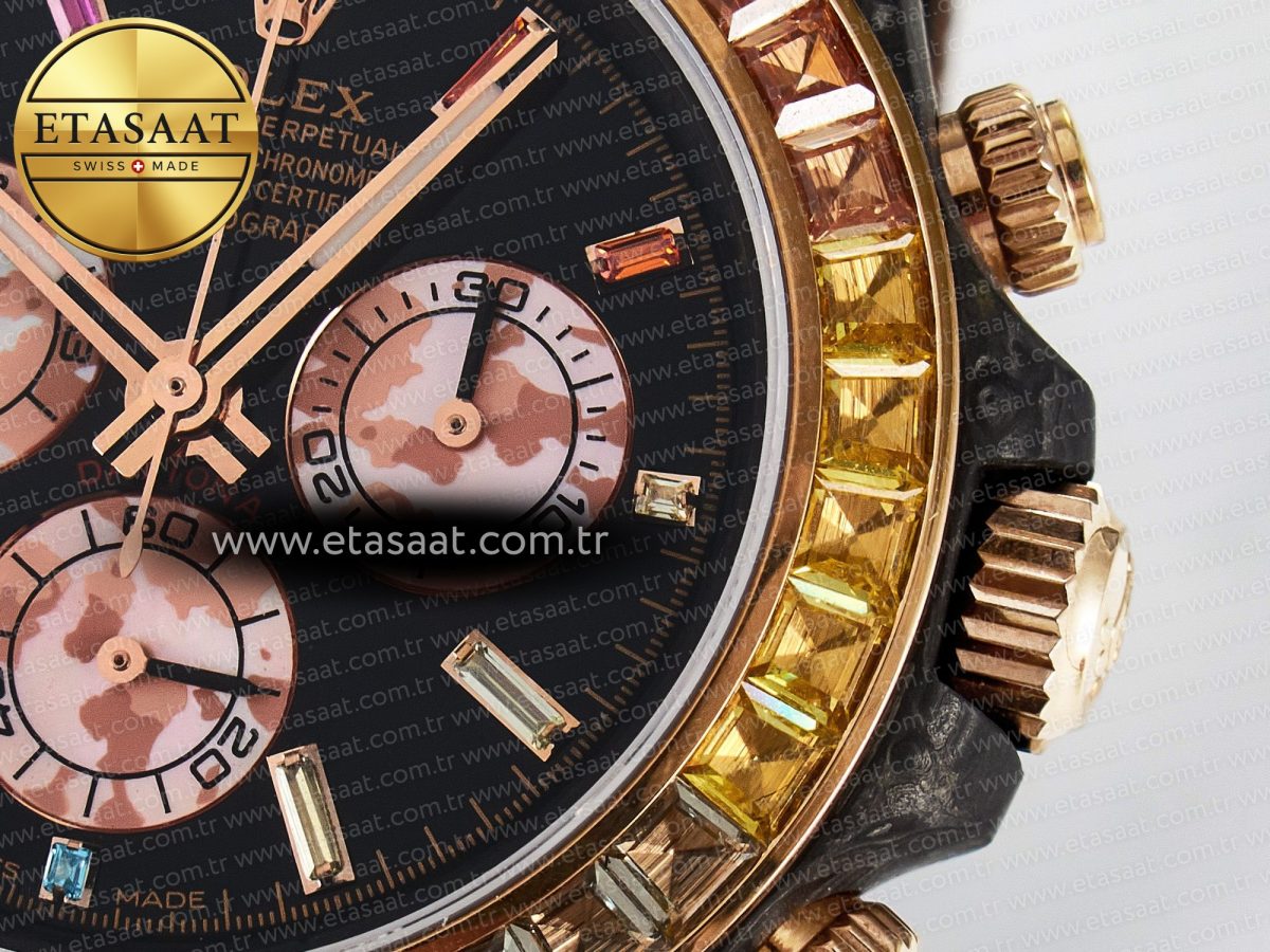 Daytona DIW Carbon Case DIWF Edition Black Dial Rainbow Diamonds Bezel on Brown Nylon Strap A7750 - Görsel 12