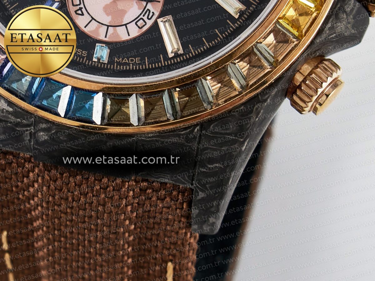 Daytona DIW Carbon Case DIWF Edition Black Dial Rainbow Diamonds Bezel on Brown Nylon Strap A7750 - Görsel 14