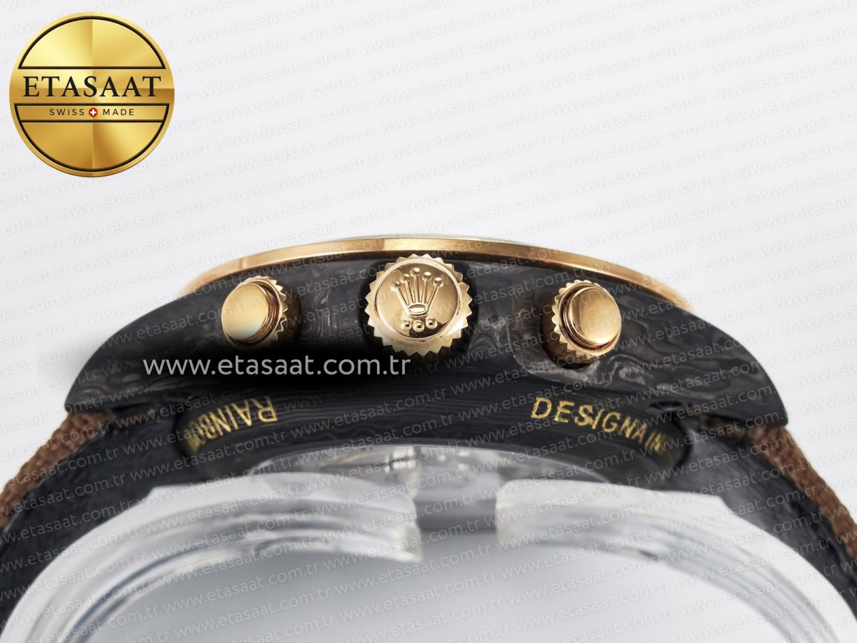 Daytona DIW Carbon Case DIWF Edition Black Dial Rainbow Diamonds Bezel on Brown Nylon Strap A7750 - Görsel 16