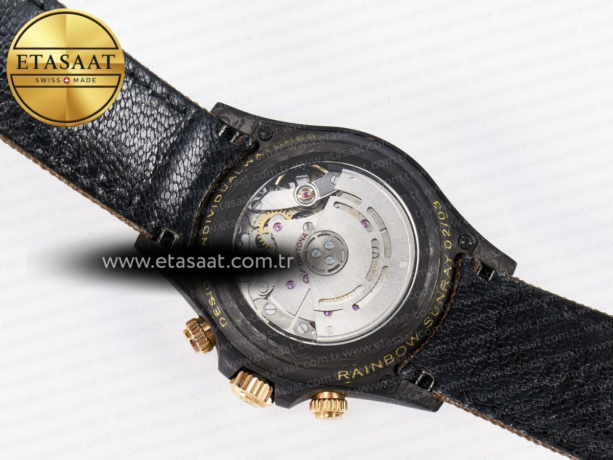 Daytona DIW Carbon Case DIWF Edition Black Dial Rainbow Diamonds Bezel on Brown Nylon Strap A7750 - Görsel 18
