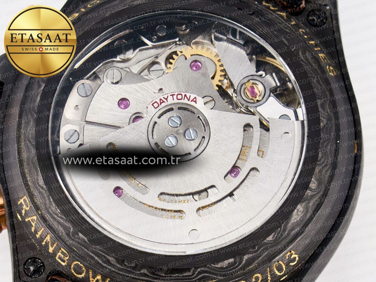 Daytona DIW Carbon Case DIWF Edition Black Dial Rainbow Diamonds Bezel on Brown Nylon Strap A7750 - Görsel 20