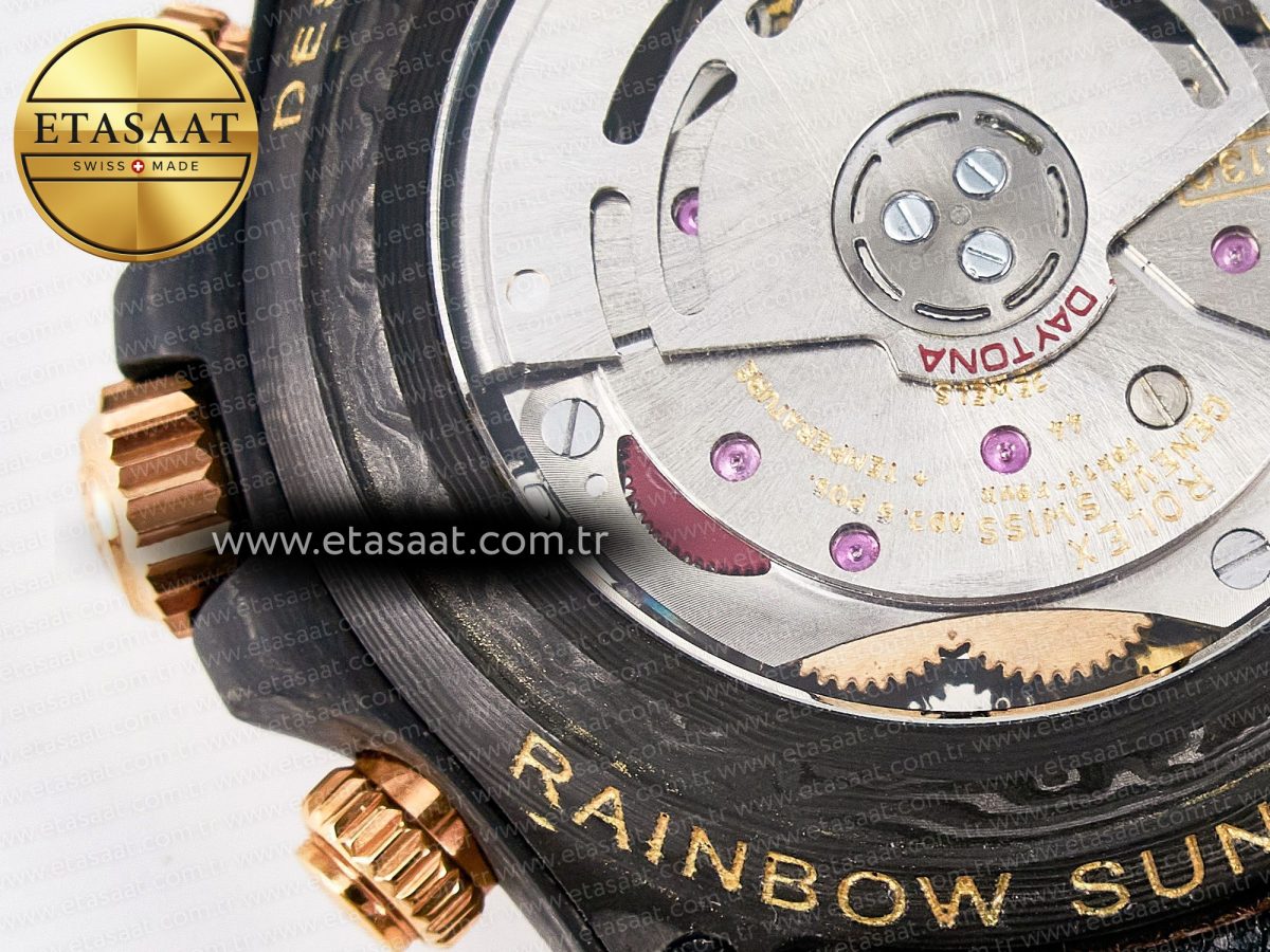 Daytona DIW Carbon Case DIWF Edition Black Dial Rainbow Diamonds Bezel on Brown Nylon Strap A7750 - Görsel 21