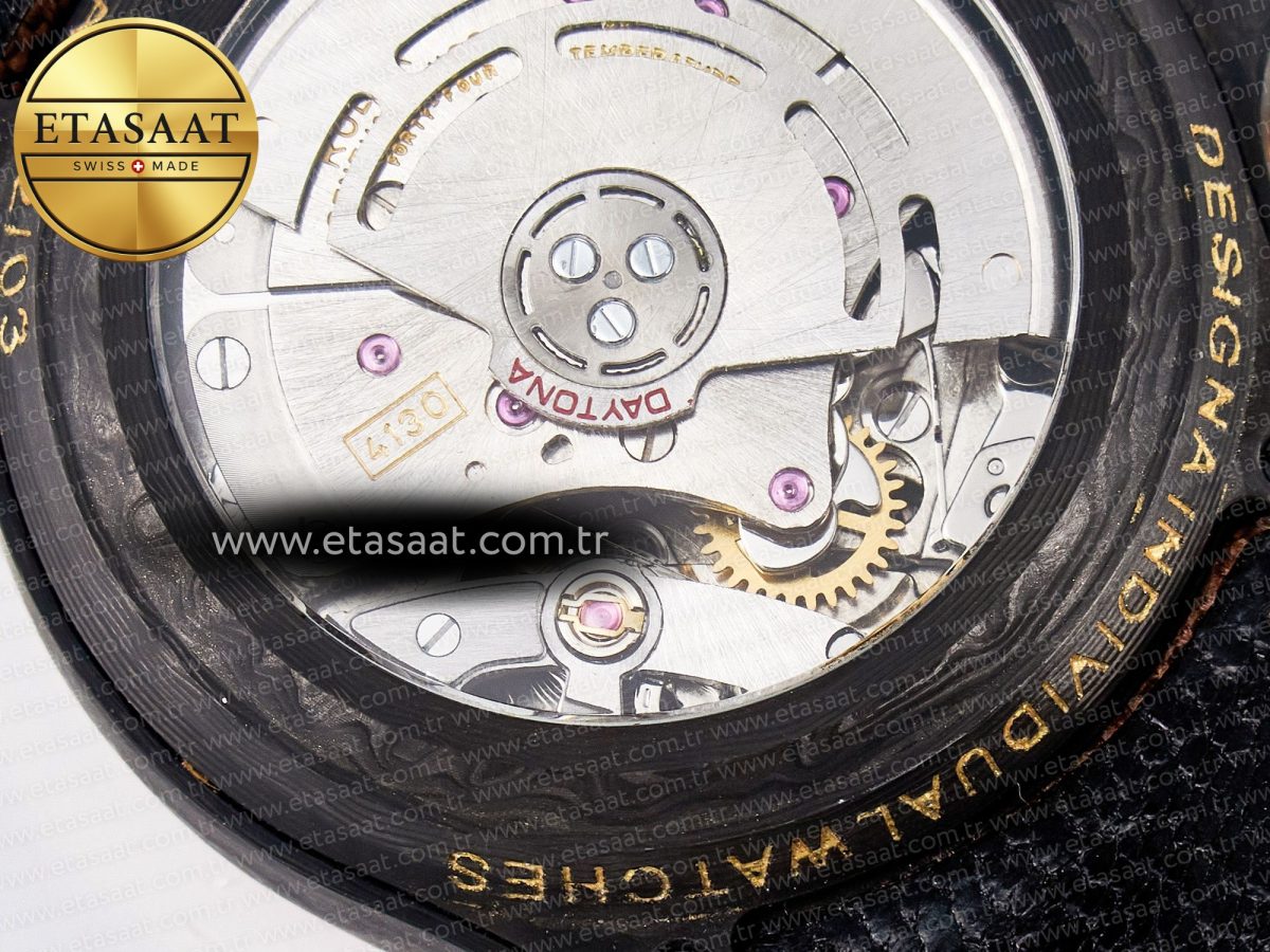 Daytona DIW Carbon Case DIWF Edition Black Dial Rainbow Diamonds Bezel on Brown Nylon Strap A7750 - Görsel 22