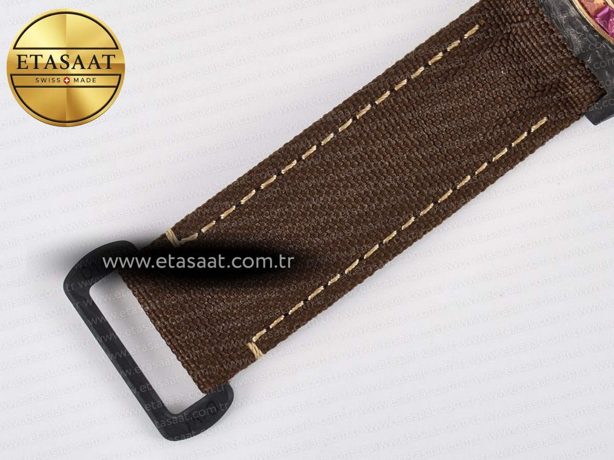 Daytona DIW Carbon Case DIWF Edition Black Dial Rainbow Diamonds Bezel on Brown Nylon Strap A7750 - Görsel 26
