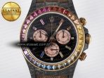 Daytona DIW Carbon Case DIWF Edition Black Dial Rainbow Diamonds Bezel on Brown Nylon Strap A7750 - Görsel 4