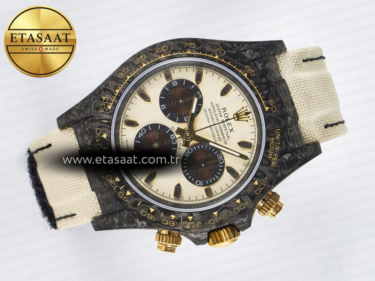 Daytona DIW Carbon Case DIWF Edition Cream/Brown Dial on White Nylon Strap A7750 - Görsel 8