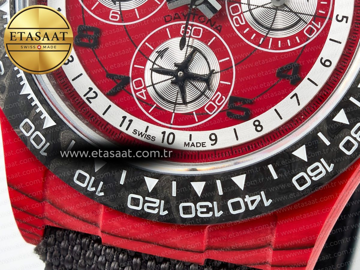 Daytona DIW Carbon DIWF 1:1 Best Edition Red Dial on Gray Nylon Strap SH7750 - Görsel 13