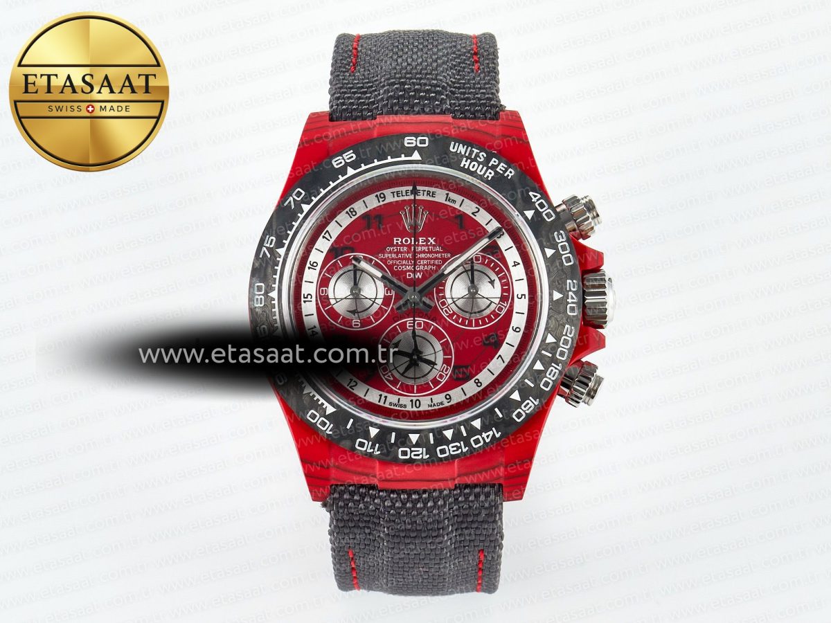 Daytona DIW Carbon DIWF 1:1 Best Edition Red Dial on Gray Nylon Strap SH7750 - Görsel 3