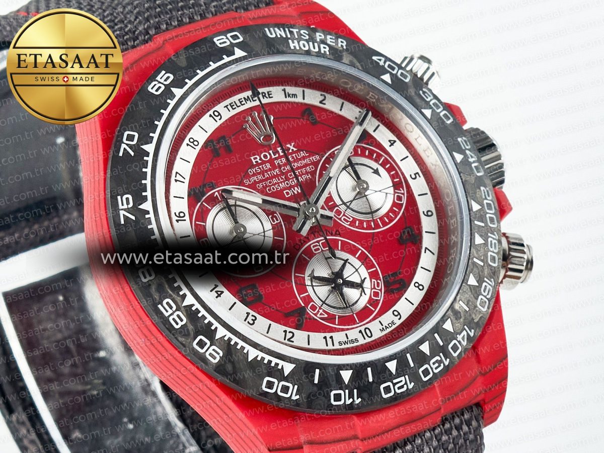 Daytona DIW Carbon DIWF 1:1 Best Edition Red Dial on Gray Nylon Strap SH7750 - Görsel 5