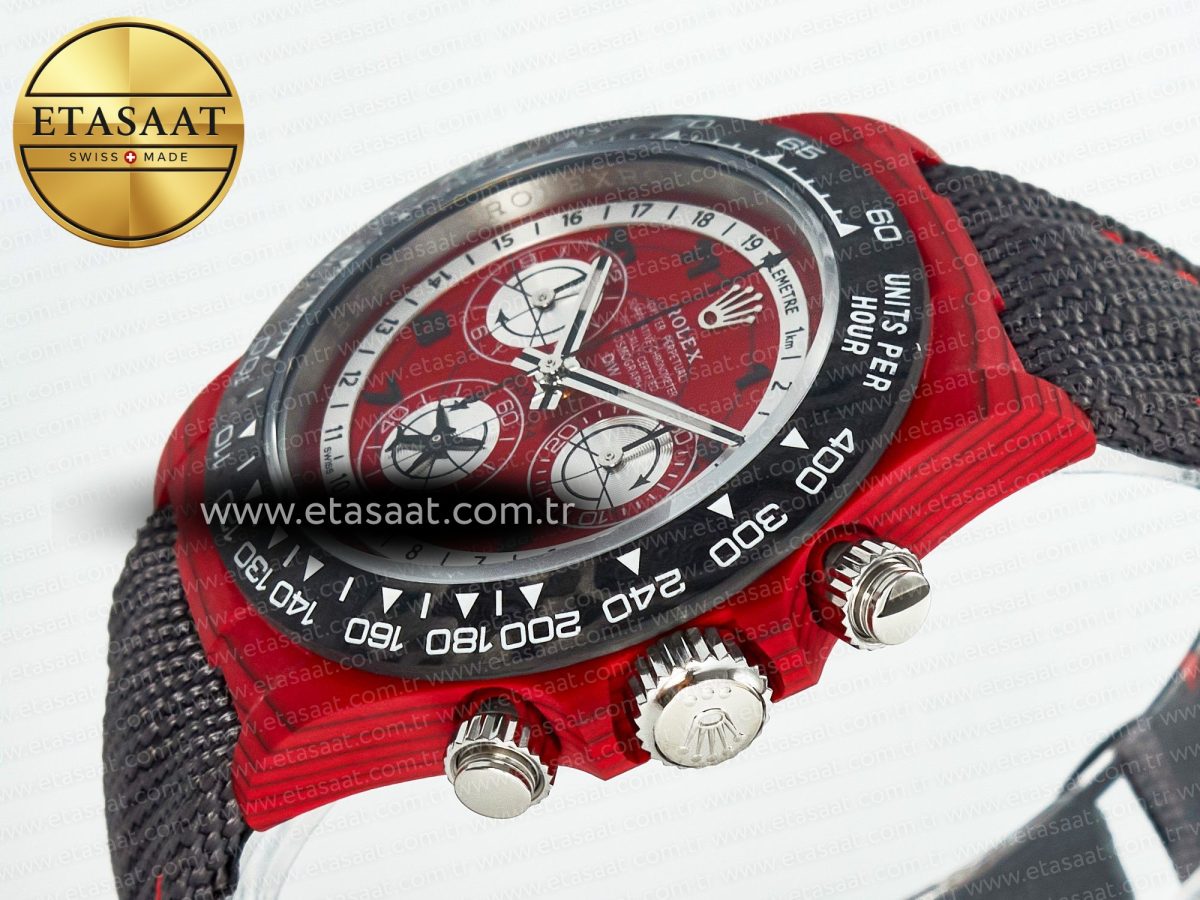 Daytona DIW Carbon DIWF 1:1 Best Edition Red Dial on Gray Nylon Strap SH7750 - Görsel 6