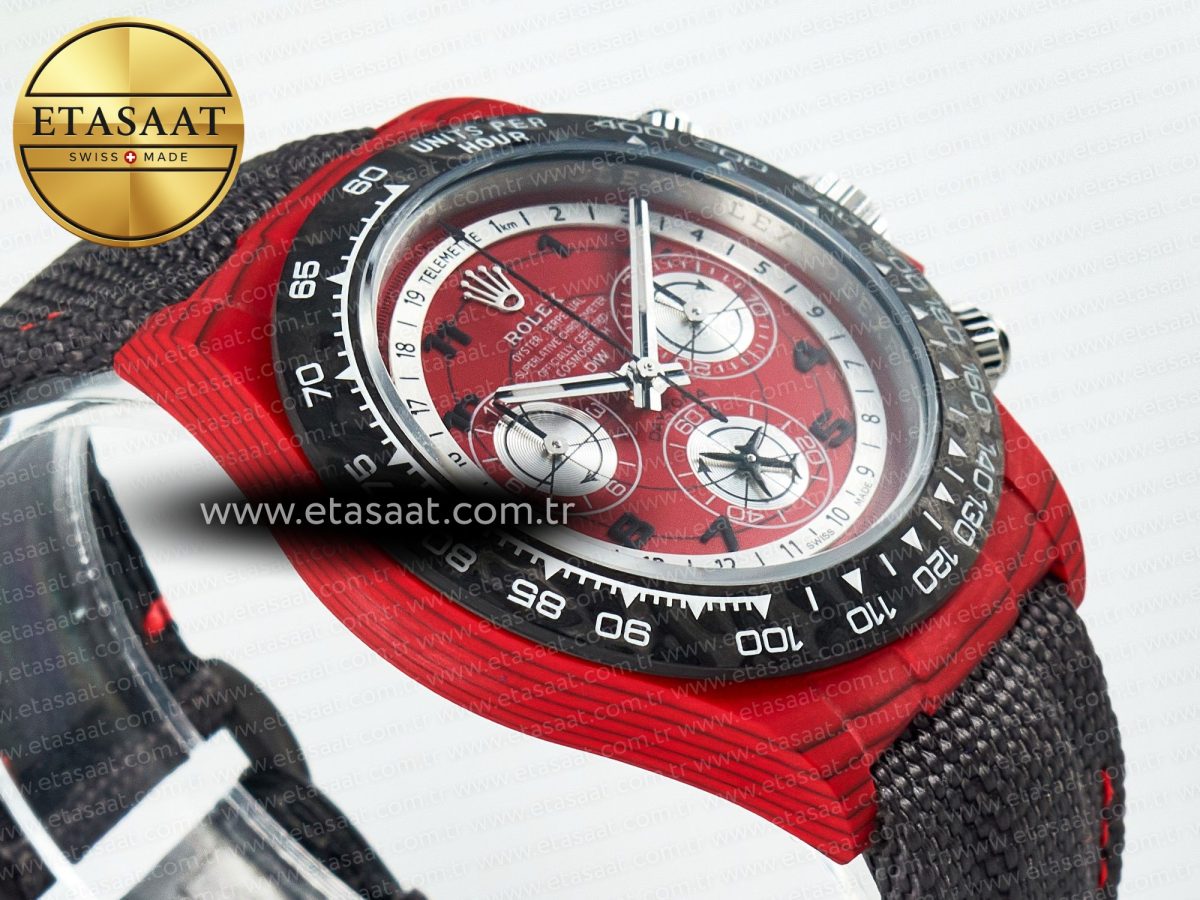 Daytona DIW Carbon DIWF 1:1 Best Edition Red Dial on Gray Nylon Strap SH7750 - Görsel 7