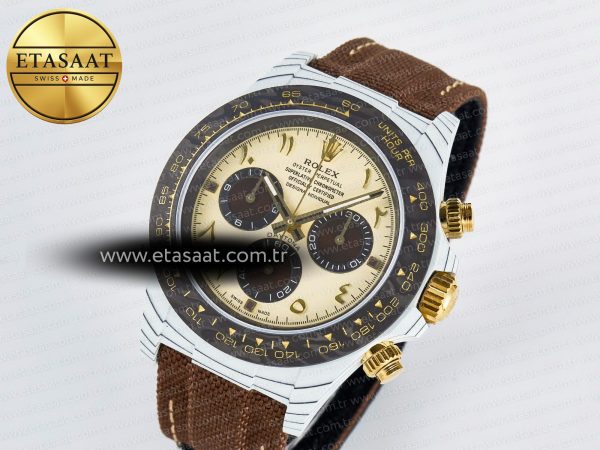 Daytona DIW “DESERT EAGLE” White Carbon DIWF 1:1 Best Edition Cream/Brown Dial on Brown Nylon Strap SH4130