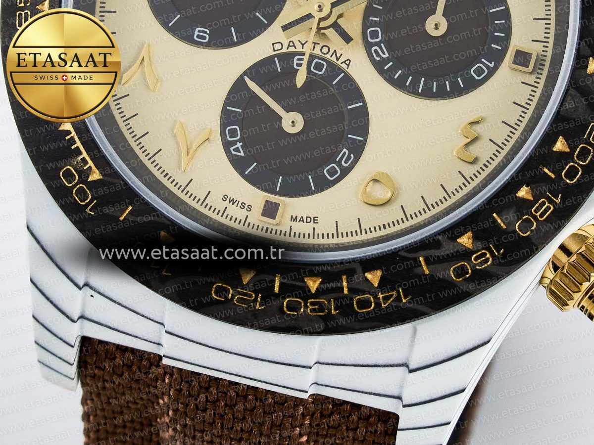 Daytona DIW “DESERT EAGLE” White Carbon DIWF 1:1 Best Edition Cream/Brown Dial on Brown Nylon Strap SH4130 - Görsel 13