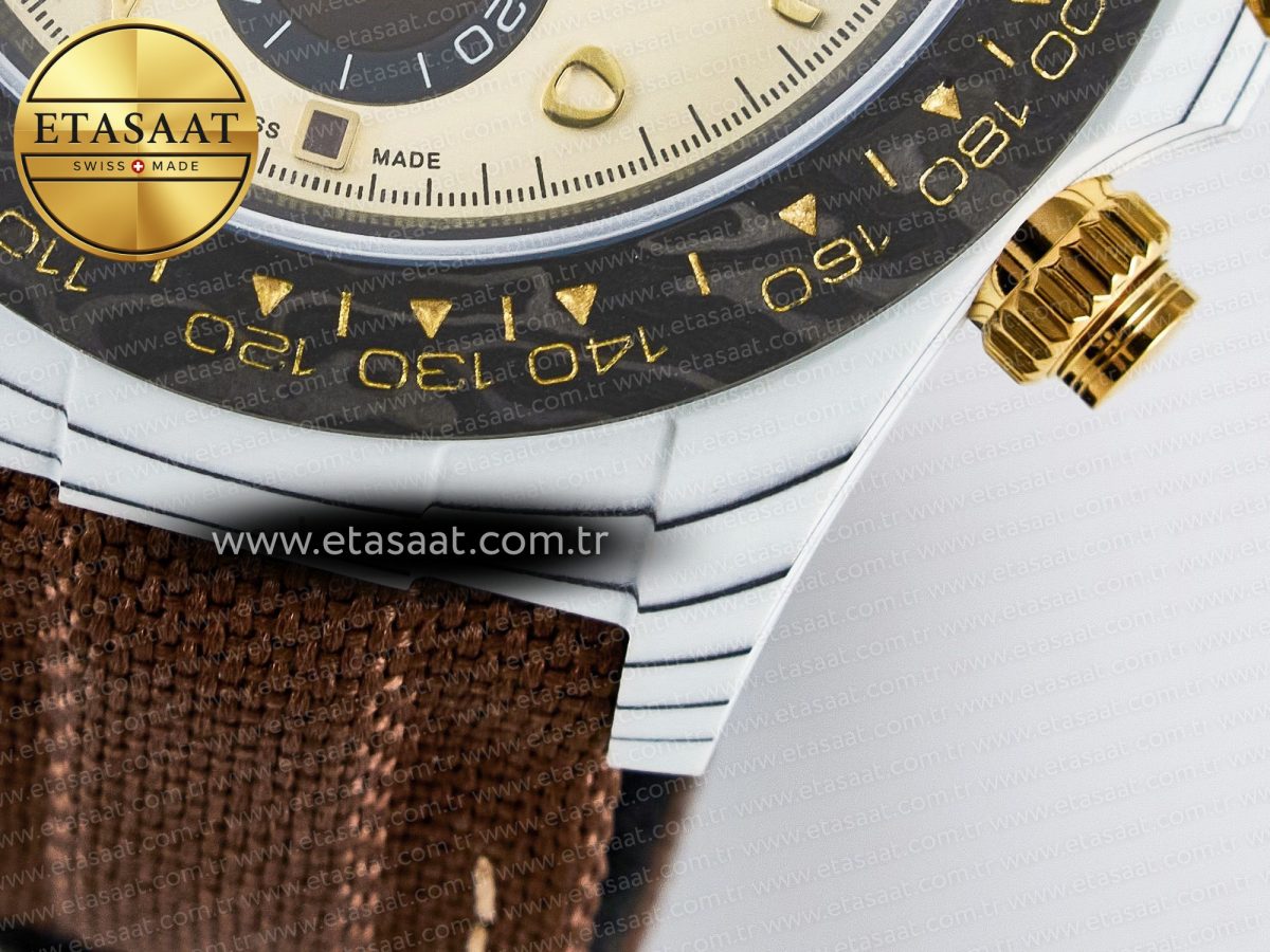 Daytona DIW “DESERT EAGLE” White Carbon DIWF 1:1 Best Edition Cream/Brown Dial on Brown Nylon Strap SH4130 - Görsel 14