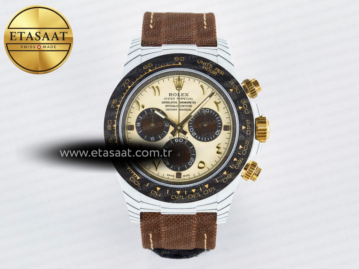 Daytona DIW “DESERT EAGLE” White Carbon DIWF 1:1 Best Edition Cream/Brown Dial on Brown Nylon Strap SH4130 - Görsel 3