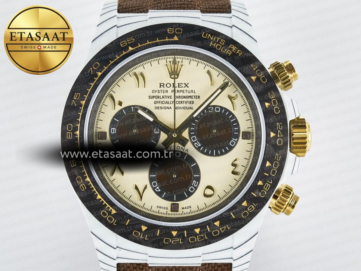 Daytona DIW “DESERT EAGLE” White Carbon DIWF 1:1 Best Edition Cream/Brown Dial on Brown Nylon Strap SH4130 - Görsel 4