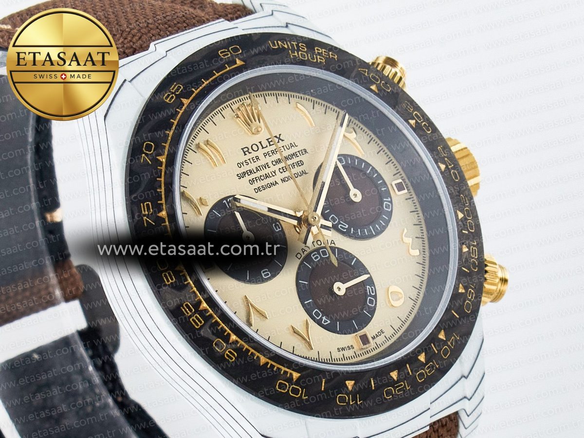 Daytona DIW “DESERT EAGLE” White Carbon DIWF 1:1 Best Edition Cream/Brown Dial on Brown Nylon Strap SH4130 - Görsel 5