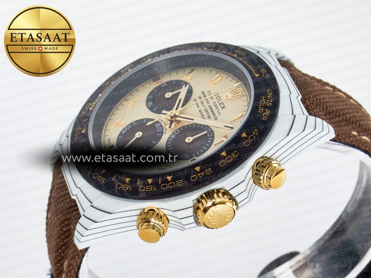 Daytona DIW “DESERT EAGLE” White Carbon DIWF 1:1 Best Edition Cream/Brown Dial on Brown Nylon Strap SH4130 - Görsel 6