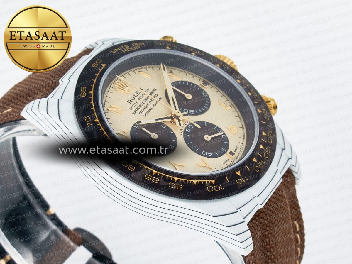Daytona DIW “DESERT EAGLE” White Carbon DIWF 1:1 Best Edition Cream/Brown Dial on Brown Nylon Strap SH4130 - Görsel 7
