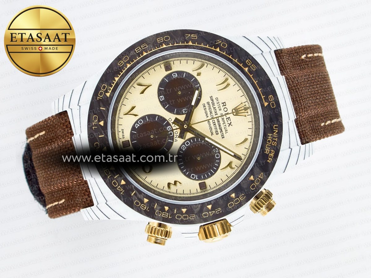 Daytona DIW “DESERT EAGLE” White Carbon DIWF 1:1 Best Edition Cream/Brown Dial on Brown Nylon Strap SH4130 - Görsel 8