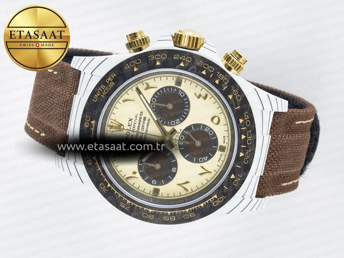 Daytona DIW “DESERT EAGLE” White Carbon DIWF 1:1 Best Edition Cream/Brown Dial on Brown Nylon Strap SH4130 - Görsel 9