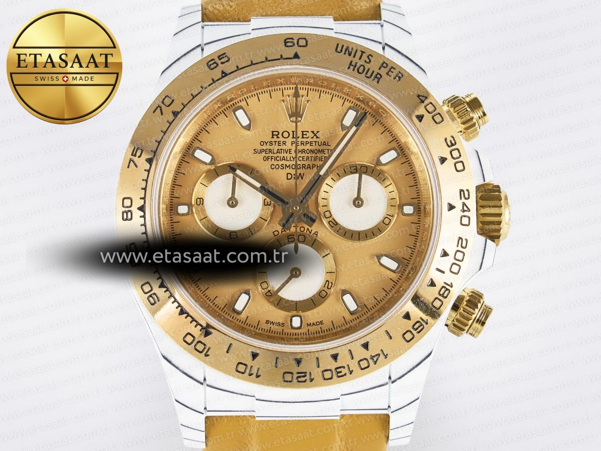 Daytona DIW White Carbon Case YG Bezel DIWF Edition YG Dial on Brown Leather Strap A7750 - Görsel 4